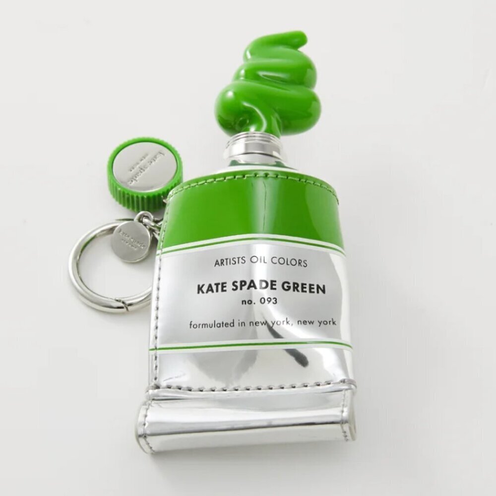 Kate Spade Squeeze Paint Tube Bag Charm Key Fob Key Chain Artist Green Silver